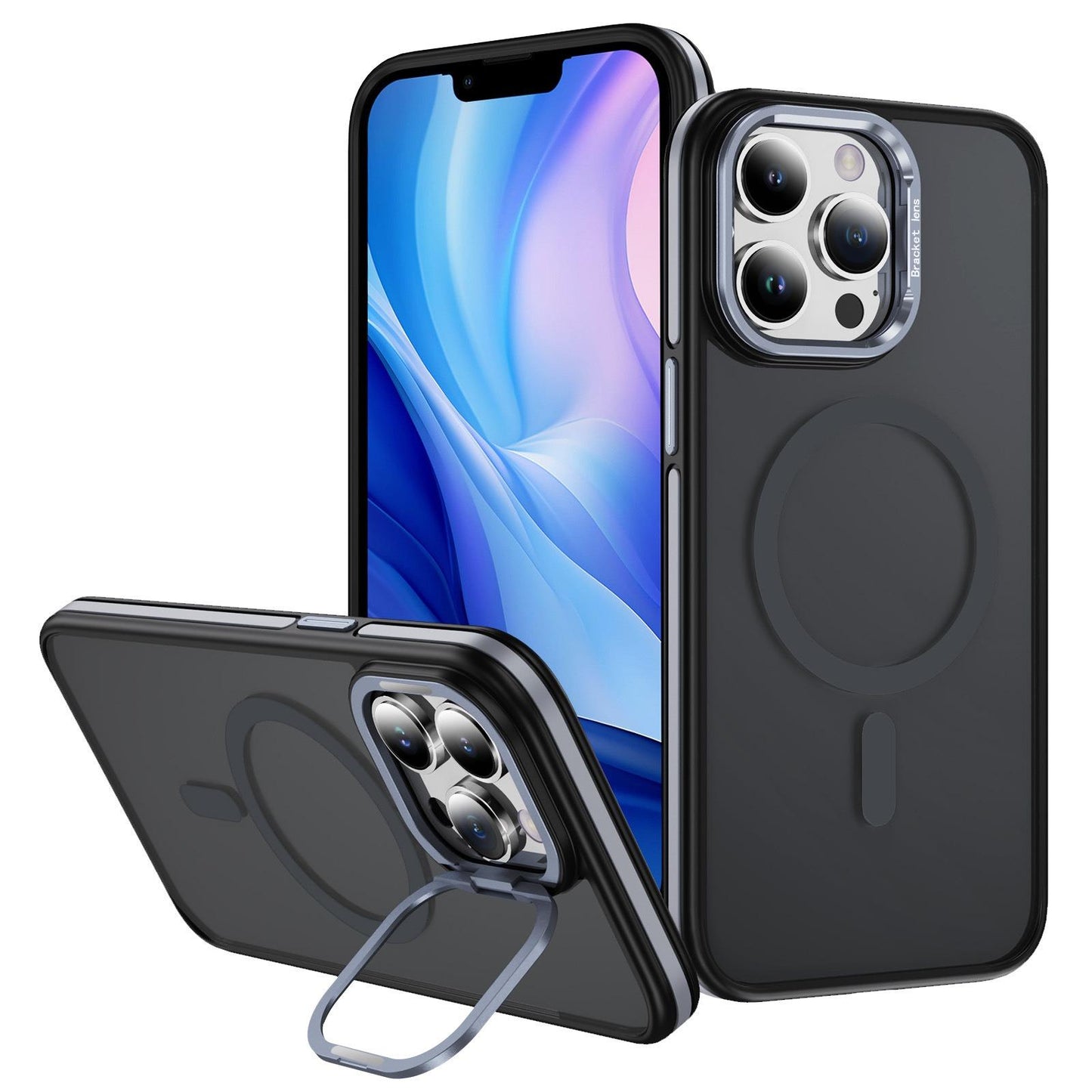 Two-Tone Matte Transparent Anti-Dust Anti-Fall Bumper Shockproof Strong Magnetic Phone Case With Metal Camera Kickstand for iPhone 16ProMax 16 15 14 13 12 11 XR Bumper Hard Cover