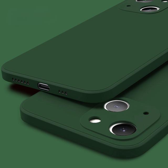 Für iPhone 16 15 14 Pro Max Handyhülle, Schlanke, matte, dünne, luxuriöse, quadratische, weiche, flüssige Silikon-Schutzhülle mit stoßfester Rückseite mit Mikrofaser-Innenfutter