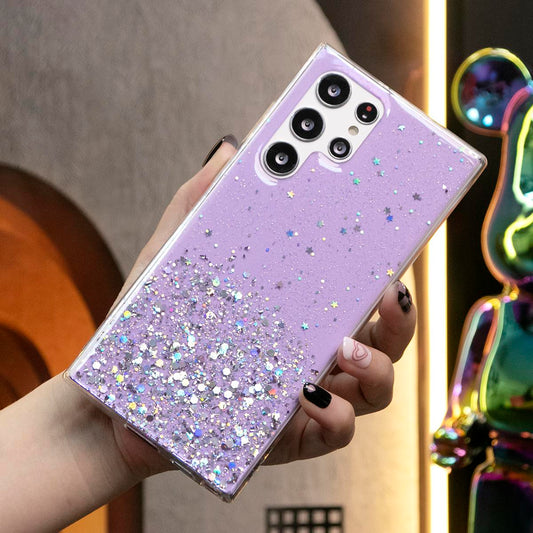 Glitter Star Sequin Basic Phone Case For Samsung Galaxy S25 S25Plus S25Ultra S24 S24FE S24Plus S24Ultra Clear Soft TPU Back Cover