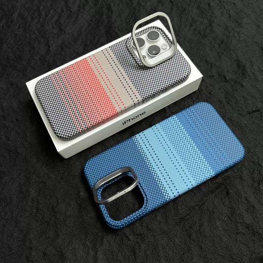 Carbon Fiber Matte Strong Magnetic Camera Kickstand Hardware Shockproof Phone Case For iPhone 16ProMax 15 14 13 Support Wireless Charging Hard Full Cover