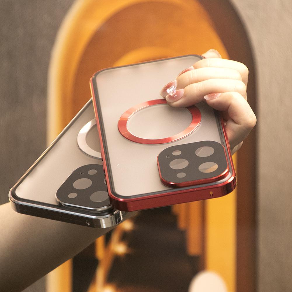 Double Sided Privacy Glass Matte Back Cover Aluminium Alloy For Magsafe Full Cover 360 Magnetic Ring Anti-peep Metal Case For iPhone 16ProMax 16 15 14 13 12 Pro Max Glass Full Cover