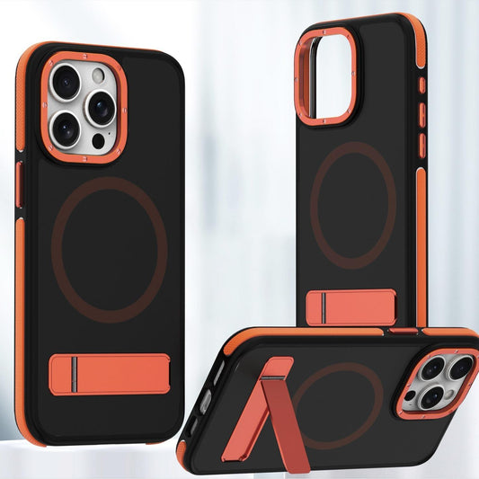 Matte Skin Friendly Strong Magnetic Line Bracket For Magsafe Phone Case For iPhone 16 15 14 Pro Max Plus Kickstand Metal Frame Acrylic Shockproof Bumper Hard Cover
