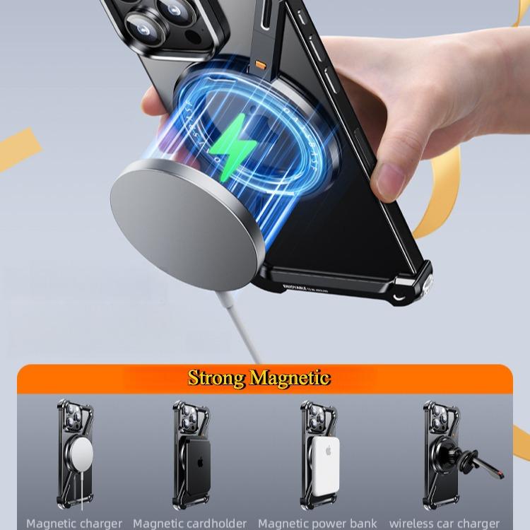 For iPhone 16ProMax 16 15 14 13 Desert Gold Aluminum Z Shape Phone Case with Metal 360 Rotating Kickstand, Anti-Fall for Magsafe Shockproof Frameless Support Wireless Charging Hard Full Cover