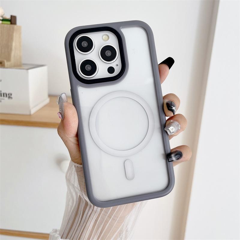 Two-tone Macaron Acrylic Transparent Magnetic Len Protection Phone Case For iPhone 16ProMax 15 14 13 12 11, Hard Shockproof Full Cover