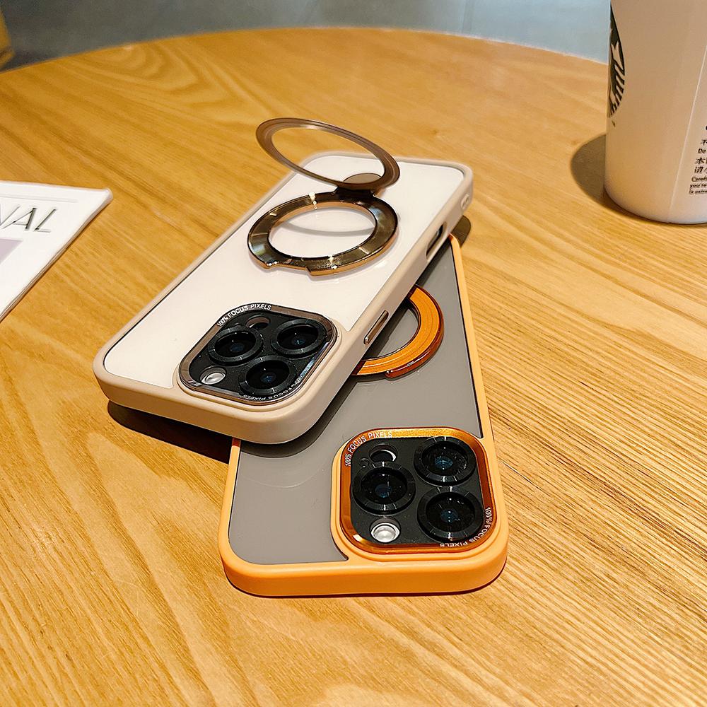Colorful Crystal High Definition Clear Phone Case with Metal Kickstand For Magsafe For iPhone 16ProMax 16 15 14 13 12 11 Pro Max Plus Transparent HD Len Protection Hard Full Cover