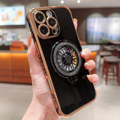 Plating Love Heart TPU Phone Case with Metal Magnetic Gyro Rotating Kickstand For iPhone 16ProMax 15 14 13 12 Shockproof Support Wireless Charging Soft Full Cover