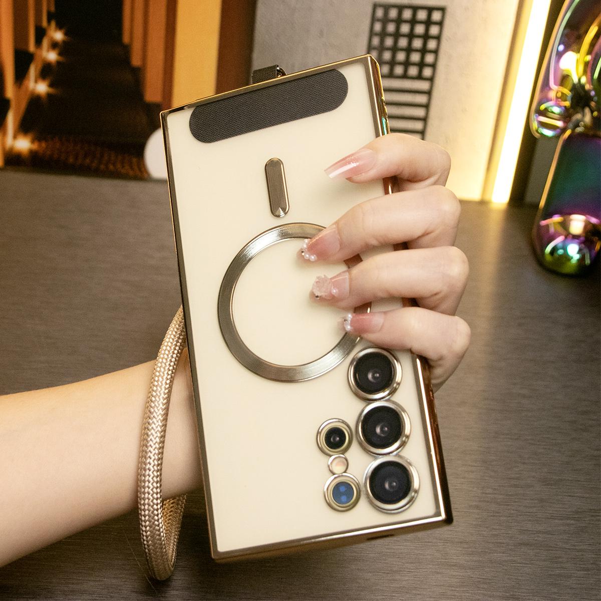 Plating Magnetic Wireless Charge Transparent Soft Phone Case With Multifunctional Climbing Rope For Samsung A14 A15 A16 A24 A25 A26 A34 A35 A36 A54 A55 A56 A05 A05S A06