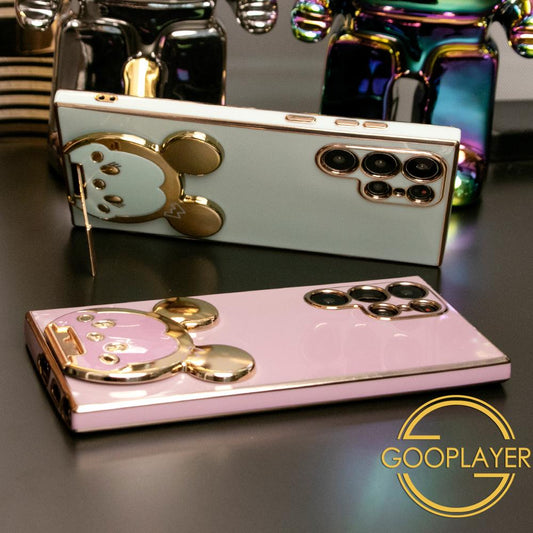 Plating Mouse Head Popstand Kickstand Phone Case for Samsung S25 S25Plus 25Ultra S24 S24FE S24Plus S24Ultra