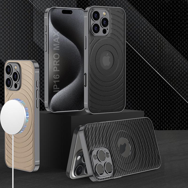 For iPhone 16 Electroplated Magnetic Phone Case for iPhone 16 Plus 16 Pro Max Leather Leakage Hole Shockproof Protective Cover