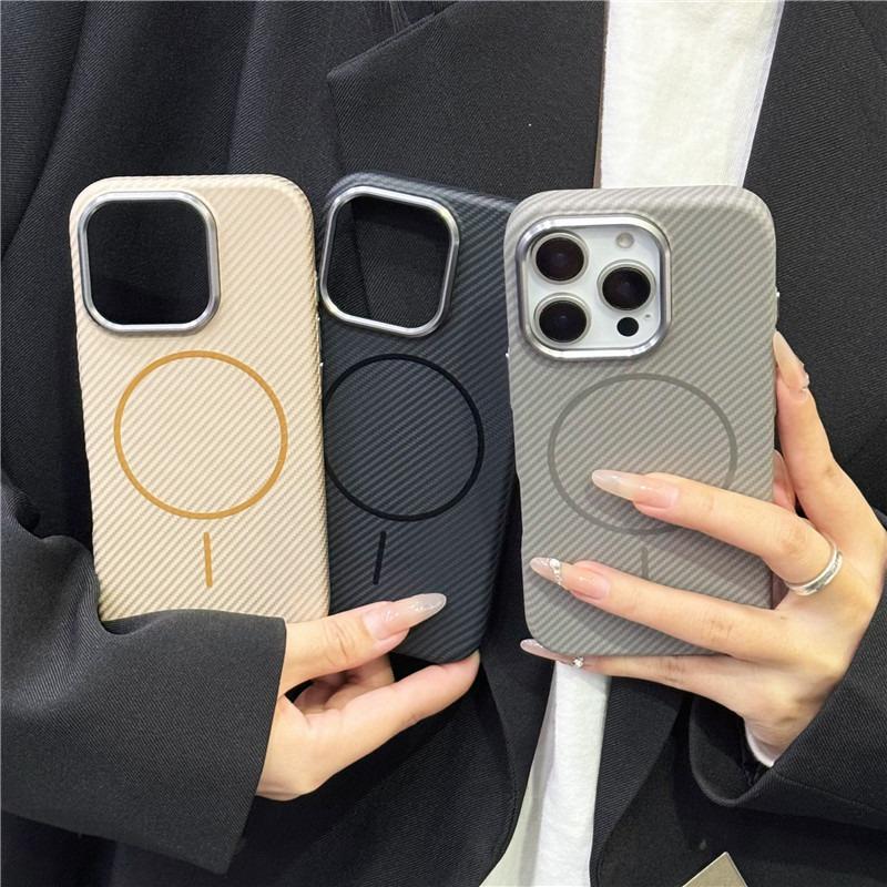 Carbon Fiber Matte Strong Fine Coil Magnetic Camera Hardware Shockproof Phone Case For iPhone 16ProMax 15 14 13 Support Wireless Charging Hard Full Cover