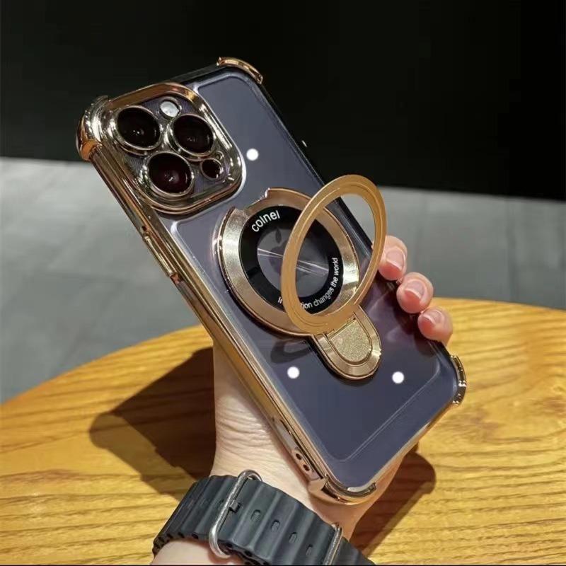 Glitter Plating Acrylic with Len Protector Phone Case with Magnetic Kickstand For iPhone 16ProMax 15 14 13 12 Four Corner Shockproof Hard Full Cover