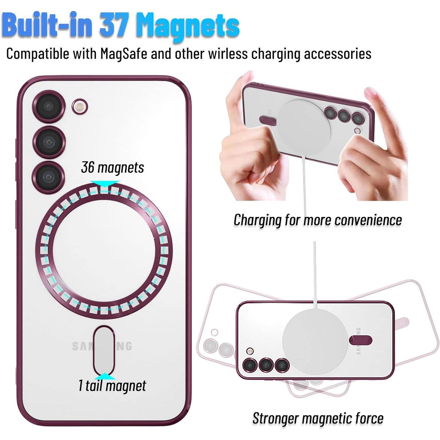 Transparent Magnetic For Samsung A14 A15 A16 A24 A25 A26 A34 A35 A36 A54 A55 A56 A05 A05S A06 Case, Electroplated Clear Slim Phone Case with Camera Protection Shockproof Cover