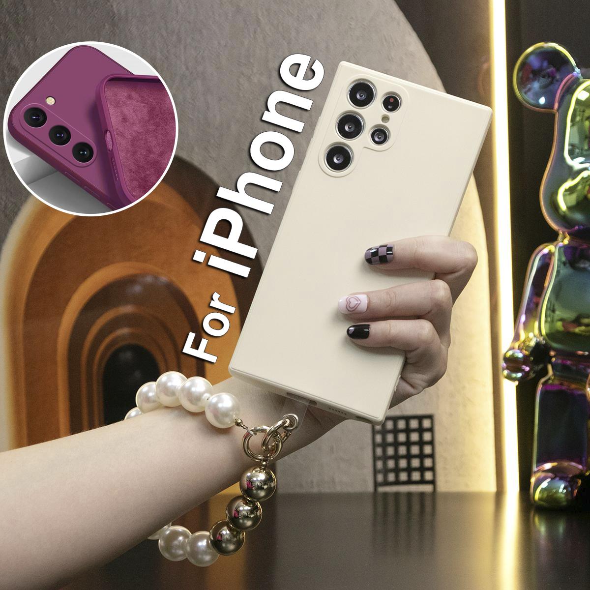 Liquid Silicone Matte Shockproof Phone Case with Pearl Metal Wristband For iPhone 16 15 14 13 12 11 XR XSMax X/XS Camera Protect Soft Cover