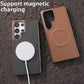 For Samsung S25Ultra S24 S23 S22 Plus FE Phone Case, Plating Antislip Matte Luxury Leather Emboss Strong Magnetic Slim Protection Shockproof Hard Full Cover