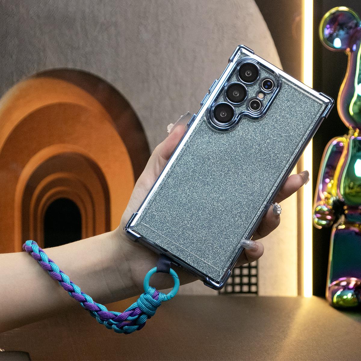 Luxury Glitter Plating Four Corners Shockproof Clear Case With Woven Wristband For iPhone 16 15 14 13 12 11 XR XSMax X/XS Transparent Hard Acrylic Bumper Full Cover