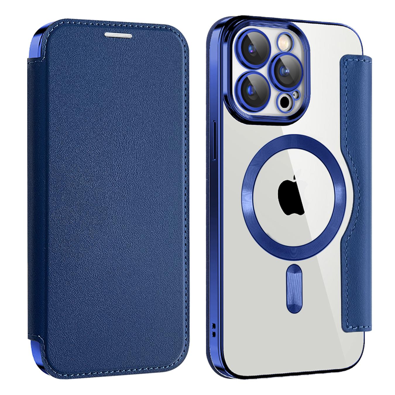 Wireless Charge Case for iPhone 16 15 14 13 Pro Max Magnetic Shockproof Flip Leather Shell Card Slot Hard PC Back Cover