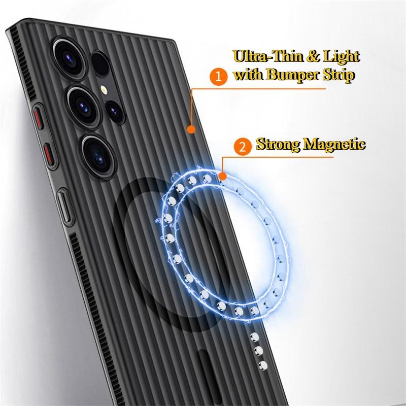 Corrugated Grille Magnetic Hard Polycarbonate Ultra-Thin Light Shockproof Phone Case with Bumper Strip for Samsung S25Ultra S24 S23 Matte Frozen Fog Thin High Transparency Full Cover