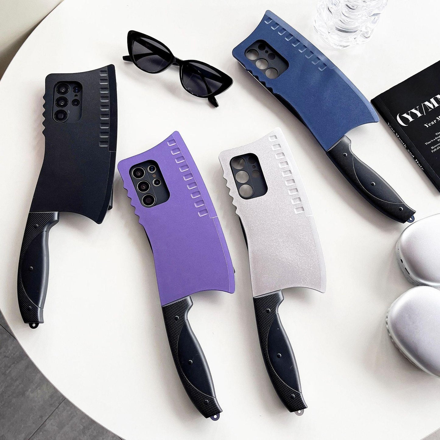 Creativity TPU Spoof Kitchen Knife Pattern Plating Len Protection Phone Case For Samsung S25Ultra S24 S23 S22 S21 Hard Full Cover