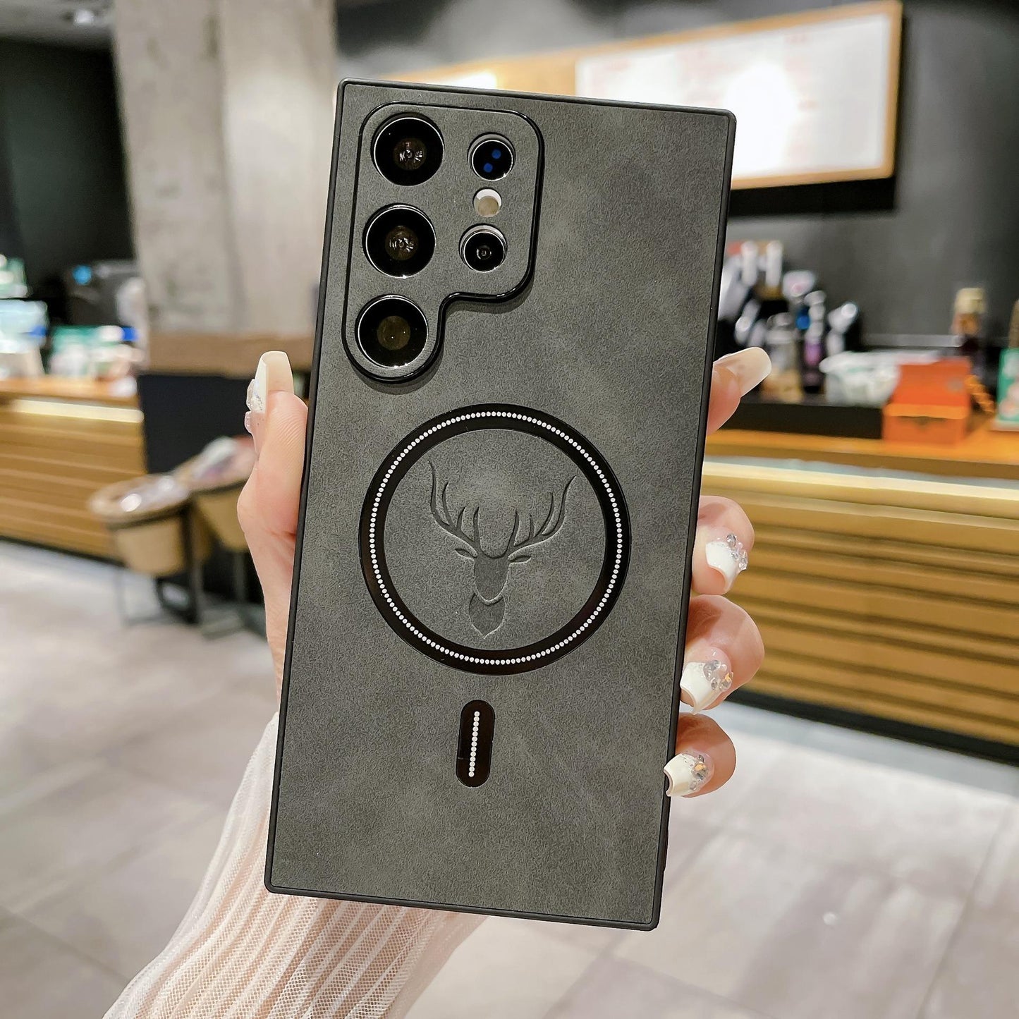 For Samsung S25Ultra S25Edge S24 S23 S22 S21 Note20 Case, Deer Pattern Matte Suede Leather Magnetic Shockproof Anti-Slip Hard Phone Case