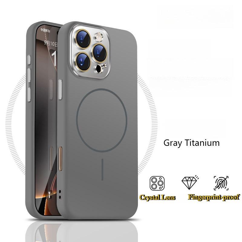 Liquid Silicone Fine Ring Strong Magnetic Precision Crystal Len Protector Fingerprint-proof Phone Case For iPhone 16ProMax 15 14 13 12 11, Soft Skin Feel Shockproof Soft Full Cover
