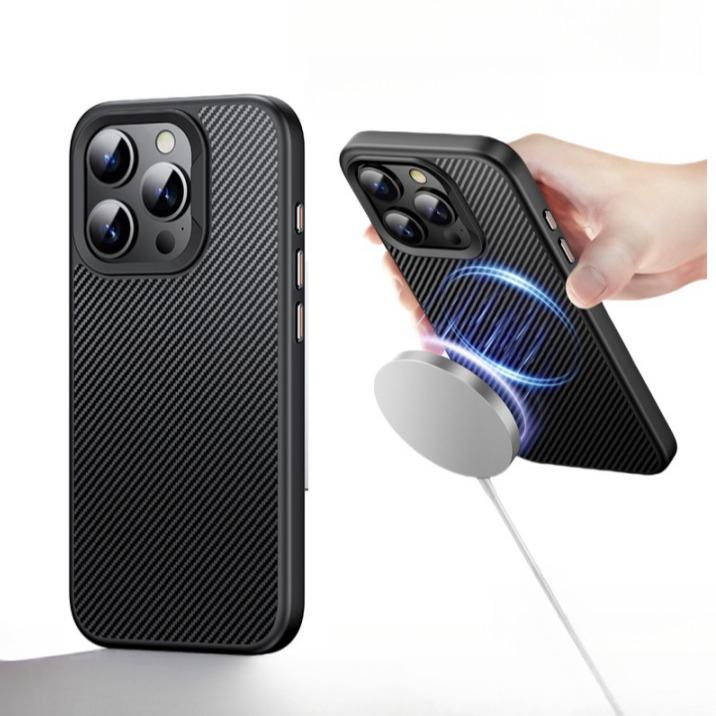 Carbon Fiber Pattern Slim PC Business Men Strong Magnetic Phone Case For iPhone 16ProMax 15 14 13 12 Skin Feel Bumper Shockproof Hard Full Cover