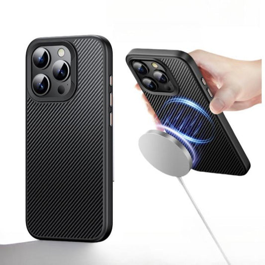 Carbon Fiber Pattern Slim PC Business Men Strong Magnetic Phone Case For iPhone 16ProMax 15 14 13 12 Skin Feel Bumper Shockproof Hard Full Cover