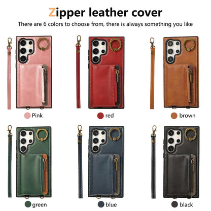 For Samsung S25Ultra S24 S23 S22 A16 A15 A35 A55 Leather Phone Case with Double Folding Wallet Wristband, Anti-Fall Card Bag Kickstand Shockproof Business Hard Full Cover