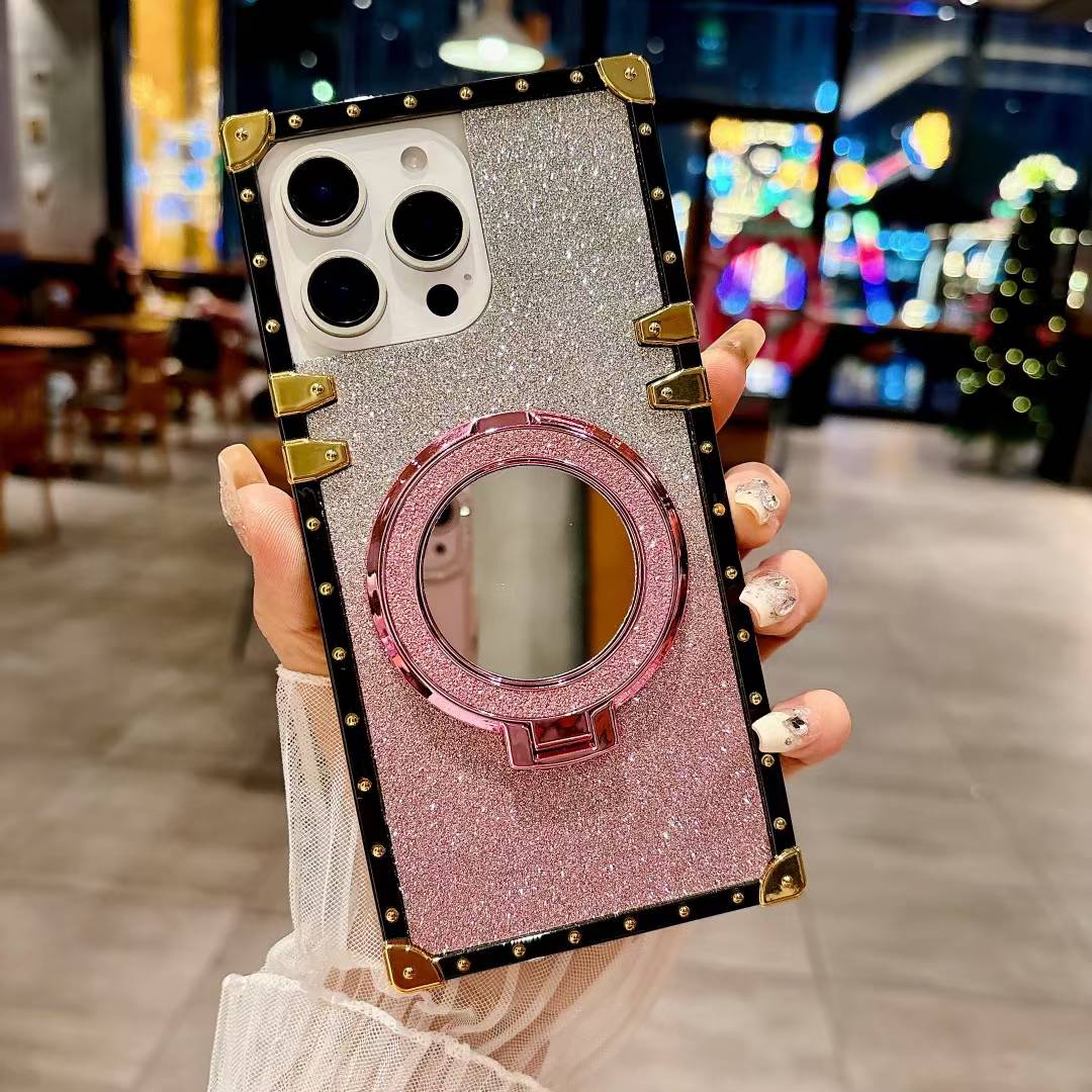 Luxury Gradient Glitter Diamond Heavy Duty Protection Shockproof With Mirror Magnetic Kickstand Phone Case For Samsung S25 S24 S23 S22 S21 Note20 A15 A25 A35 A55 Square Case Back Soft Cover