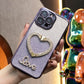 Glitter Transparent Gradient Diamond Love Heart Holder Plating Phone Case For iPhone 16 15 14 13 12 Pro Max Clear Soft TPU Back Cover