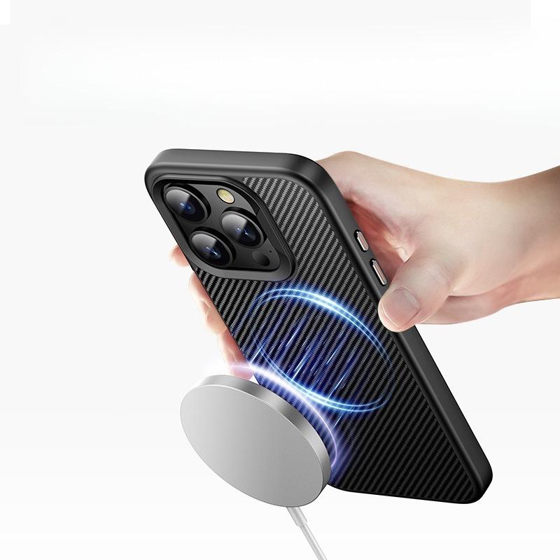 Carbon Fiber Pattern Slim PC Business Men Strong Magnetic Phone Case For iPhone 16ProMax 15 14 13 12 Skin Feel Bumper Shockproof Hard Full Cover