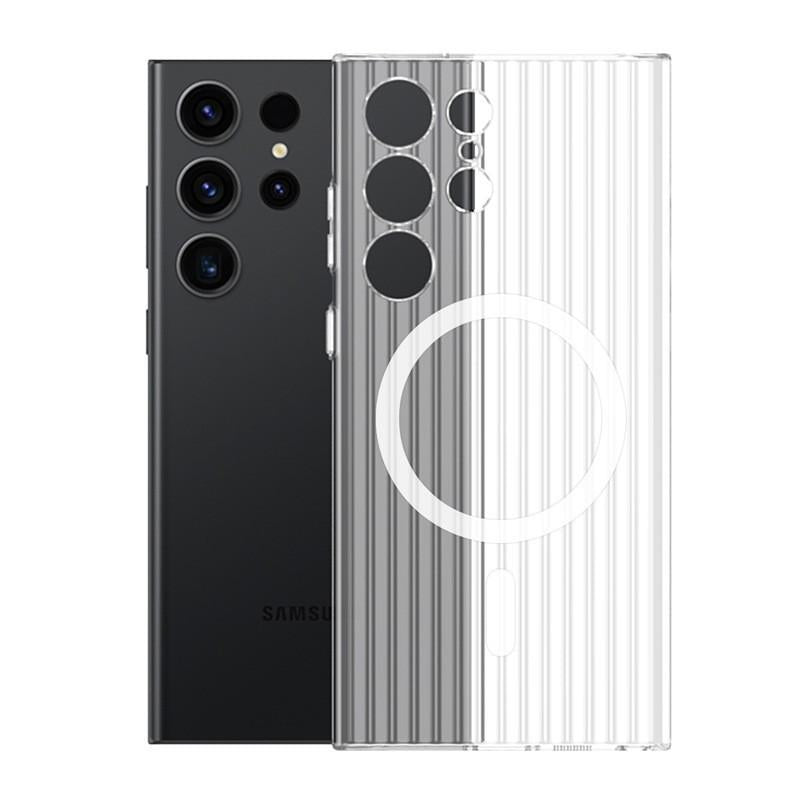 Corrugated Grille Magnetic Hard Polycarbonate Ultra-Thin Light Phone Case for Samsung S25Ultra S24 S23 Matte Frozen Fog Thin High Transparency Full Cover