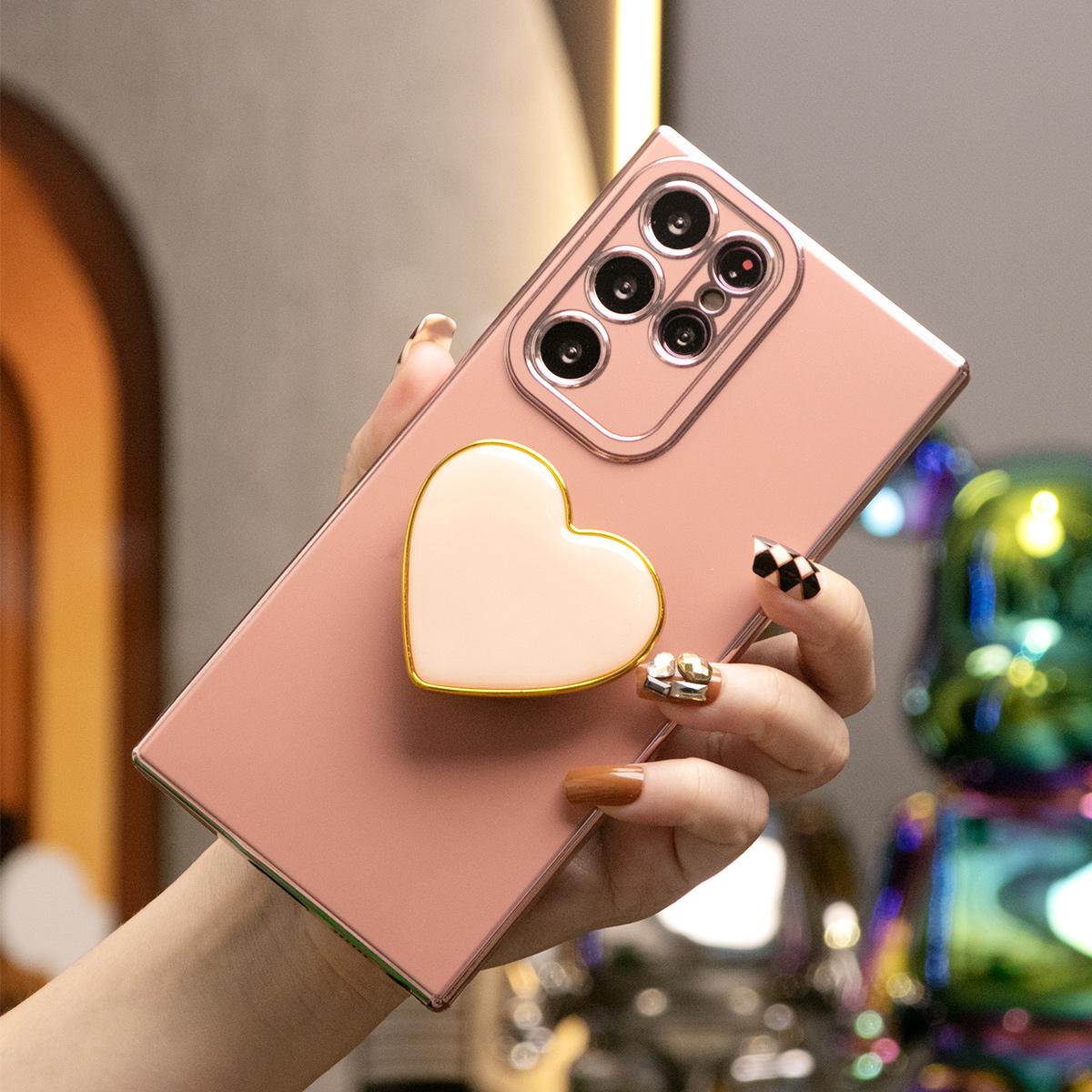 Love Heart Kickstand Pop Stand Plating Soft Phone Case For Samsung S25Ultra S25 S24Ultra S24FE S24 S23 S22 A15 A16 A25 A35 A53 A54 A55