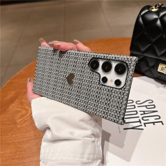 For Samsung S25Ultra S24 S23 S22 Phone Case, Simple Love Heart Gradient Woven Pattern Fabrics Shockproof Hard Full Cover