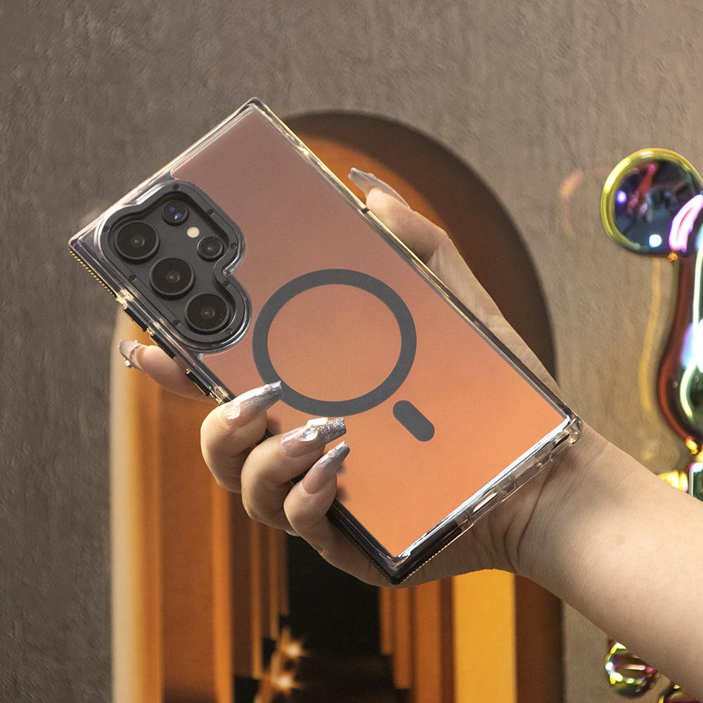 Laser Gradient Chameleon Strong Magnetic Phone Case For Samsung S25Ultra S25 S24 S23 S22 S21FE A06 A15 A16 A25 A35 A36 A53 A54 A55 Metal Frame Acrylic Shockproof Cover
