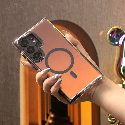 Laser Gradient Chameleon Strong Magnetic Phone Case For Samsung S25Ultra S25 S24 S23 S22 S21FE A06 A15 A16 A25 A35 A36 A53 A54 A55 Metal Frame Acrylic Shockproof Cover