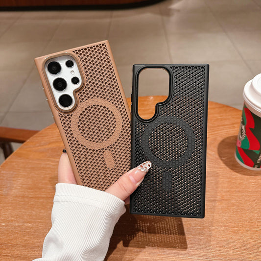 For S25Ultra S25 S24 S23 Phone Case, Thin Magnetic Cooling PC Luxury Metal Camera Frame Protection For Magsafe Heat Dissipation Hard Full Cover