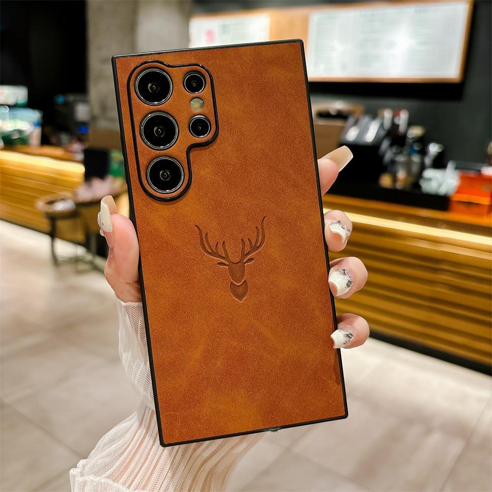 For Samsung S25Ultra S25Edge S24 S23 S22 S21 Note20 A16 A26 A36 A55 A56 Case, Deer Pattern Matte Suede Leather Shockproof Hard Phone Case