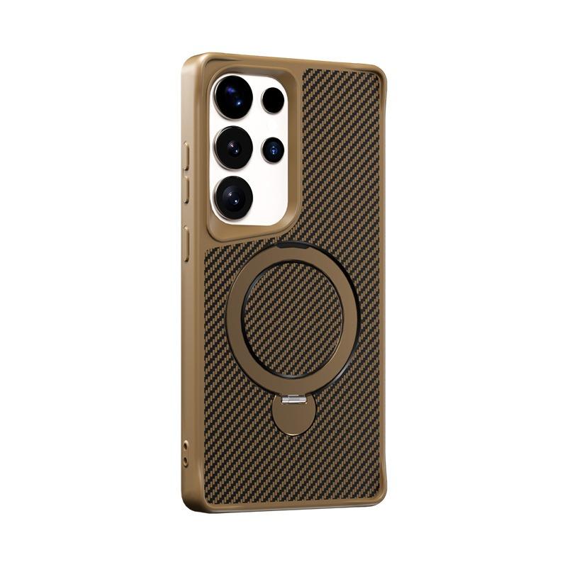 Carbon Fiber Pattern Slim PC Strong Magnetic Phone Case with 360 Rotating Metal Kickstand For Samsung S25Ultra S25Plus S25 S24 S23 A16 A26 A36 A56 Skin Feel Bumper Shockproof Hard Full Cover
