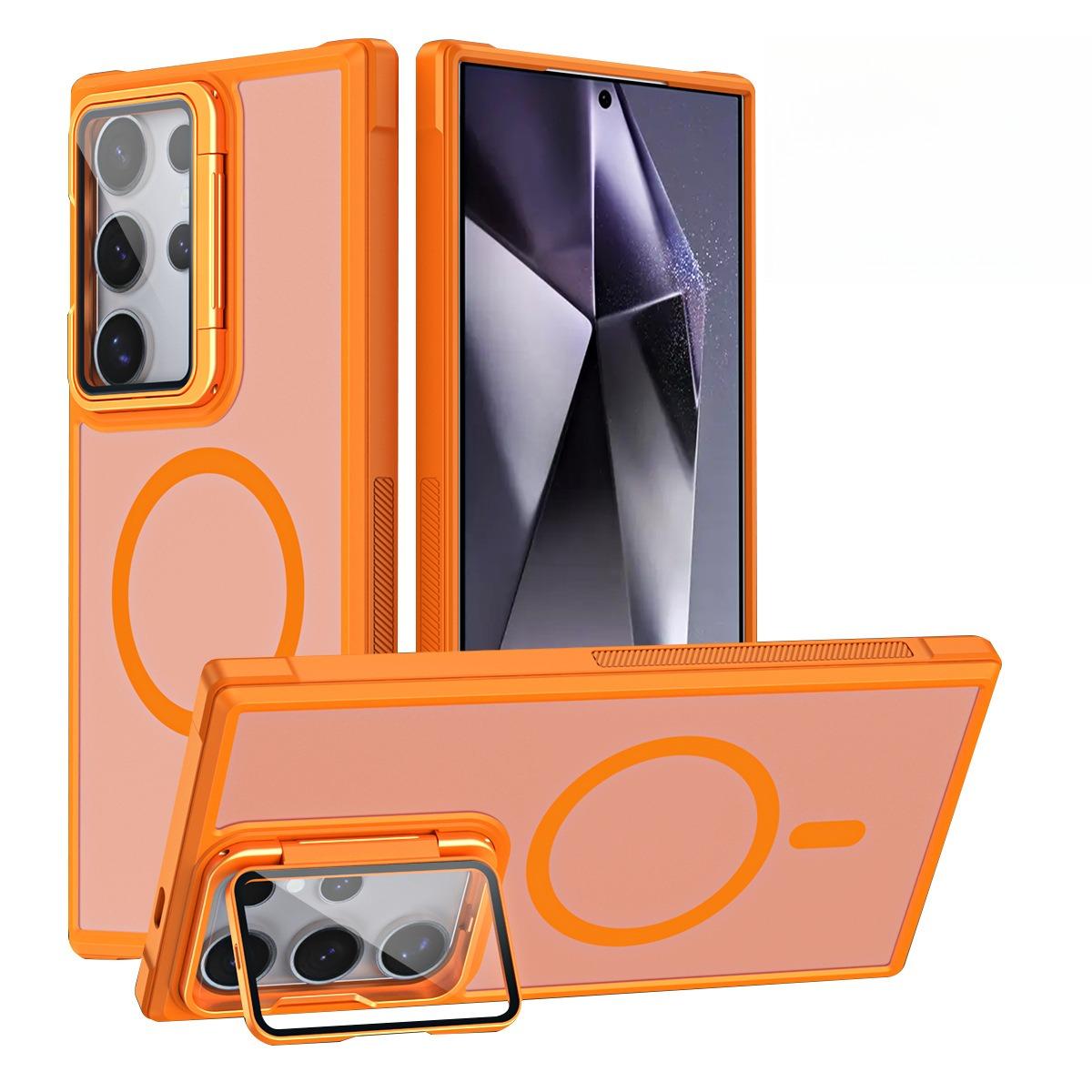 For Samsung S25Ultra S25 S24 S23 S21FE S20FE Strong Magnetic Phone Case, Glass Camera Kickstand Protection, Matte Case Acrylic Four Corner Shockproof Bumper Hand Feel Hard Full Cover