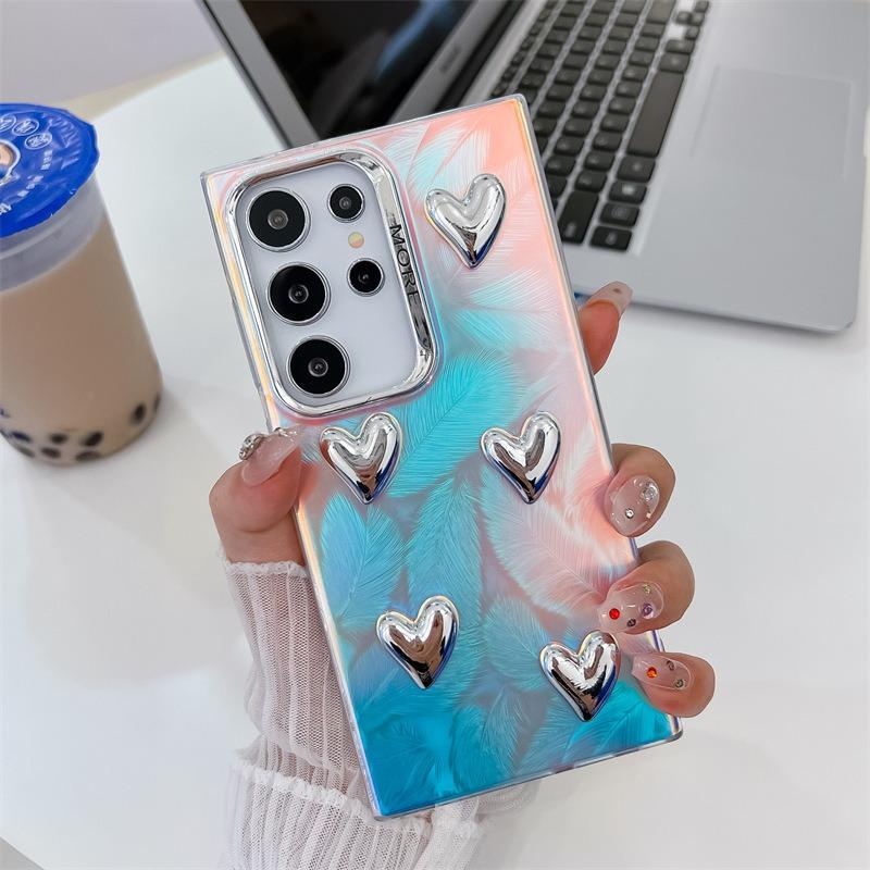 For Samsung S25 S24 S23 S22 A15 A25 A35 A54 A55 Phone Case, Electroplating Laser Love Heart Pattern Acrylic Slim, Camera Protection Non-Yellowing Hard Cover