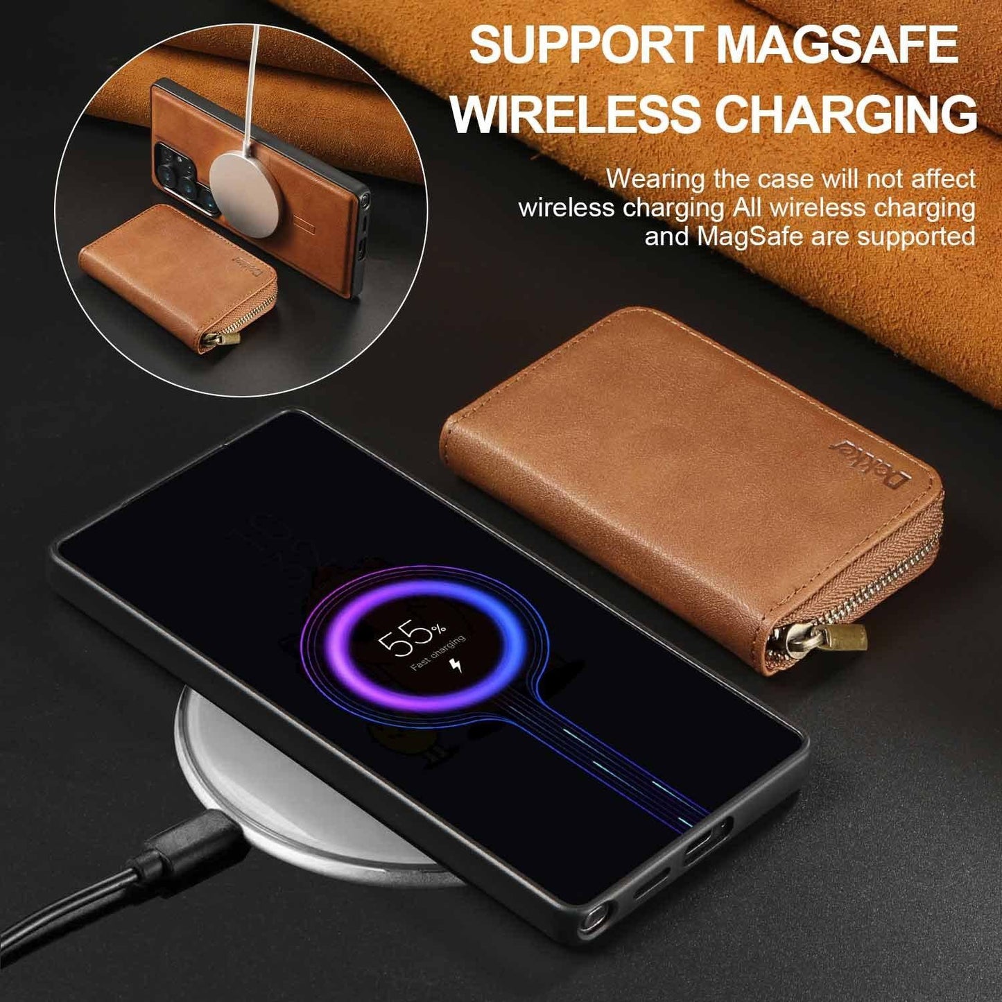 For Samsung S25 S24 S23 A16 A15 A36 A35 A56 A55 A53 Leather Phone Case with Strong Magnetic Wallet, Anti-Fall Card Bag Kickstand for Magsafe Shockproof Business Hard Full Cover