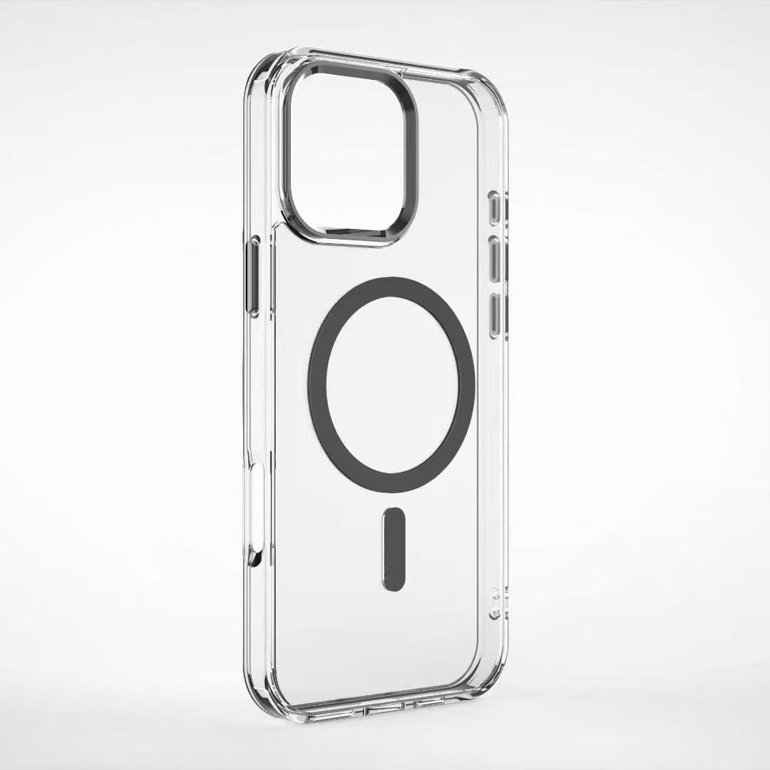 Crystal HD Transparent Strong Magnetic Camera Hardware Shockproof Phone Case For iPhone 16ProMax 15 14 13 Not Yellowing Clear Hard Full Cover