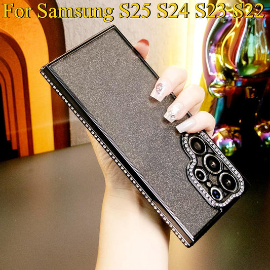 For Samsung S25Ultra S25 S24 S23 S22 Plus Ultra Case, Clear Rhinestone Glitter Luxury Elegant Plating Case Camera Protection Shockproof Soft Cover