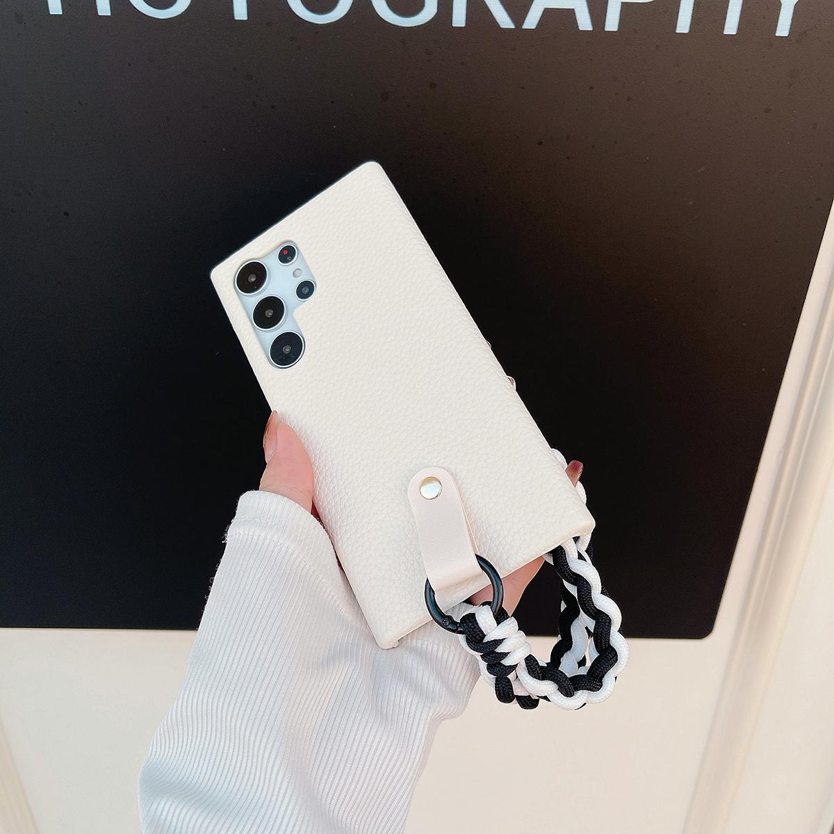 Luxury Wrist Strap Soft Leather Phone Case For Samsung S25 S24 S23 S22 S21 A15 A25 A35 A55 Solid Color Cover