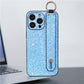For iPhone 16ProMax 16 15 14 13 12 11 Case With Wristband, Luxury Glitter Durable Faux Leather Kickstand Shockproof Phone Case