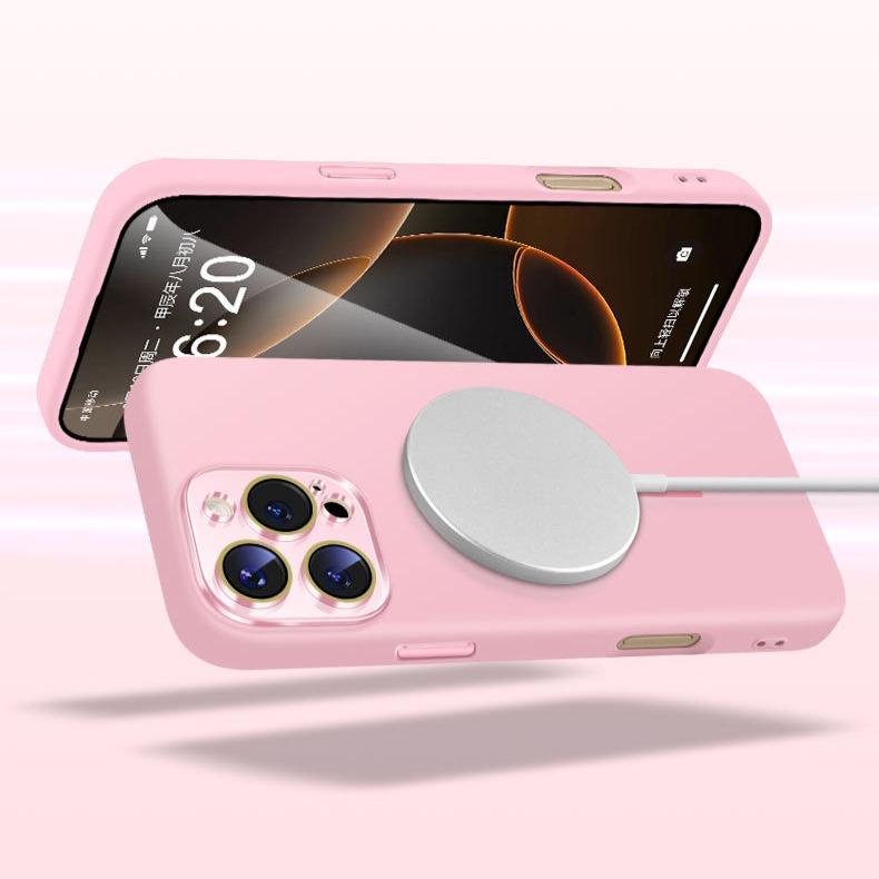 Liquid Silicone Fine Ring Strong Magnetic Precision Crystal Len Protector Fingerprint-proof Phone Case For iPhone 16ProMax 15 14 13 12 11, Soft Skin Feel Shockproof Soft Full Cover