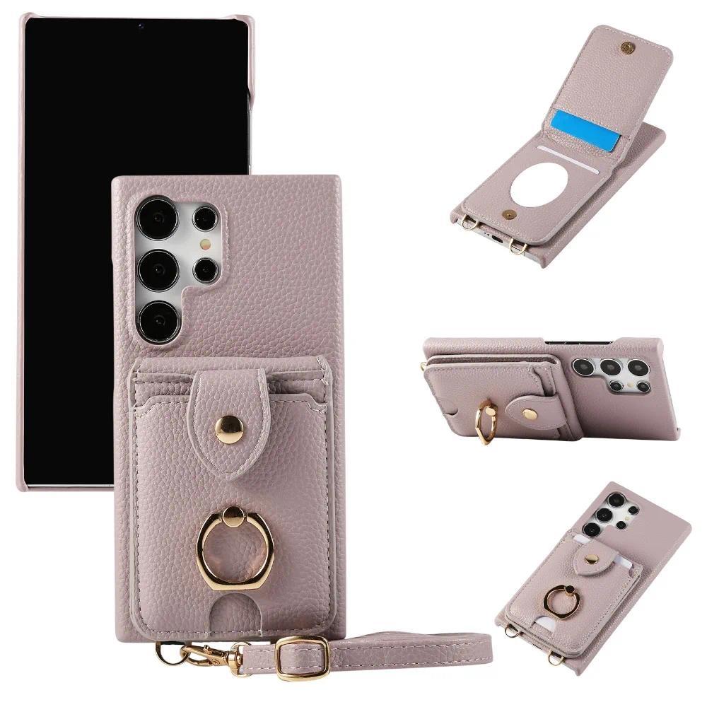 Crossbody Mirror Wallet with Card Holder Phone Case for Samsung Galaxy S25 S24 S23 S22 Ultra Plus S24 FE Back Cover