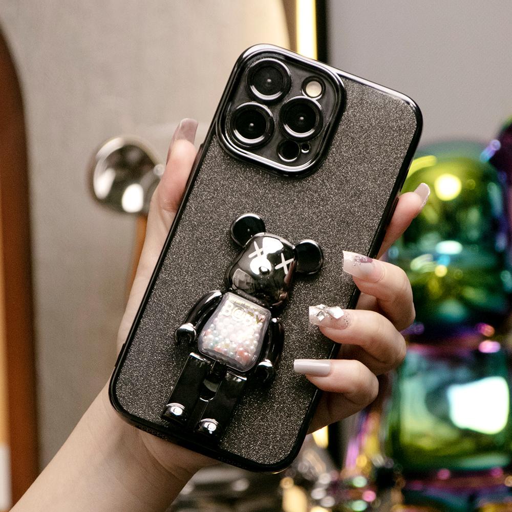 Glitter Electroplated 3D Candy Bear Holder Phone Case For iPhone 16 15 14 13 Pro Max