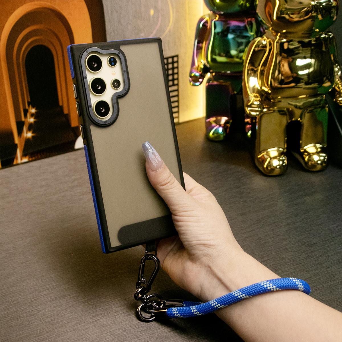 For Samsung S25Ultra S24 S23FE A15 A14 A25 A24 A34 A35 A54 A55 Phone Case, Metal Camera Protection, With Multifunctional Wristband, Elegant Matte Camera Frame Shockproof Bumper Hard Full Cover