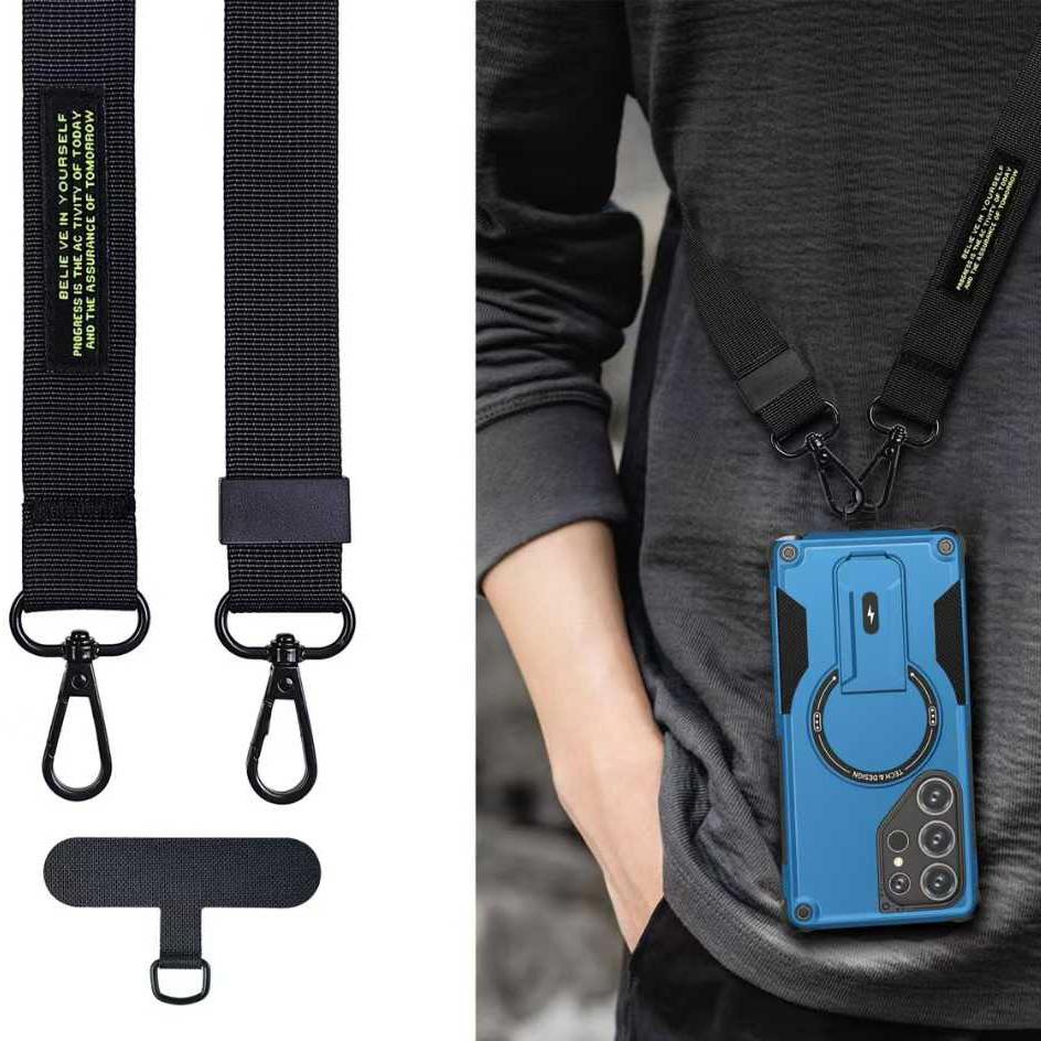 Anti-Fall Heavy Duty Protection Shockproof Magnetic Phone Case Kickstand With Long Wristband for Samsung S25Ultra S24 A06 A05 A16 A15 A14 A25 A25 A35 A36 A55 A54 Lanyard Bumper Hard Cover